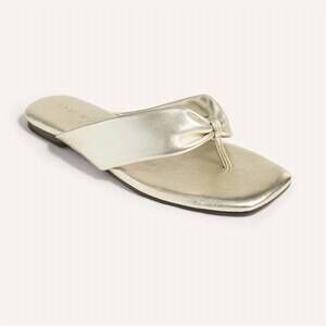 NEW YOSI SAMRA women's reece metallic leather flat sandals in gold